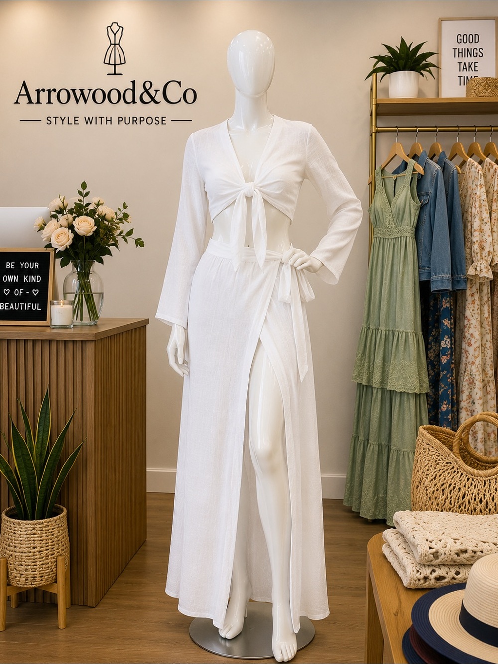 White Tie-Front Beach Cover-Up Set